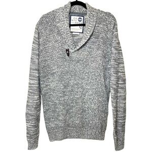 𝅺! Solid Knit Fisherman Sweater Pullover Men Sz L Wool Bld Gray Shawl Collar
𝅺
